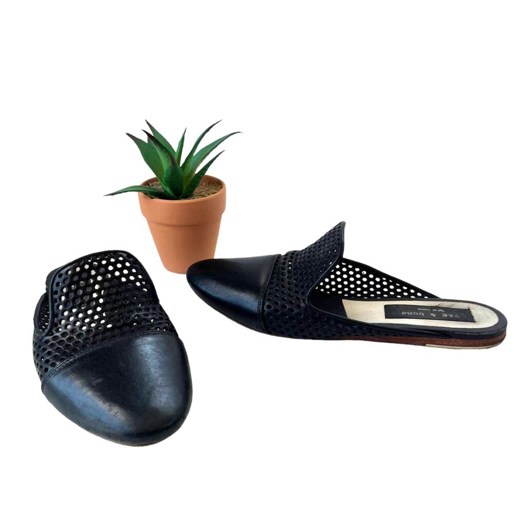Rag & Bone Sabine Perforated Mule Womens Shoes Sz 37  Quiet Luxury Scandi Black